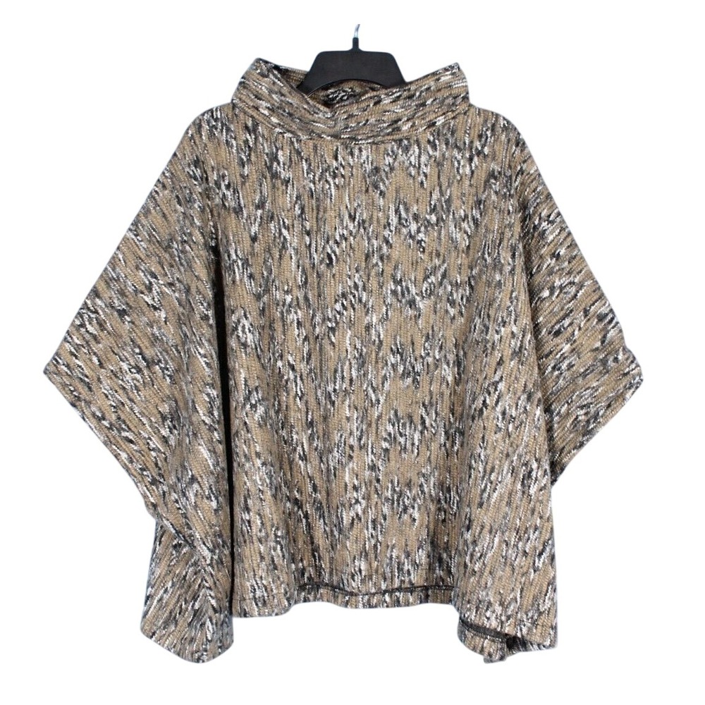 NWT WORLD MARKET Olive WOOL BLEND Mock Neck CAMOUFLAGE LOOK Boxy SWEATER Sz O/S